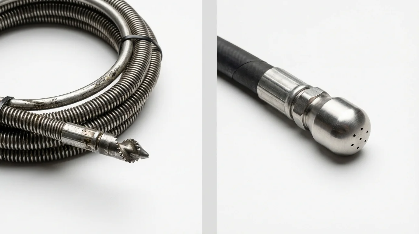 Drain snake cable and hydro jetting nozzle used for drain cleaning in Milan, MI