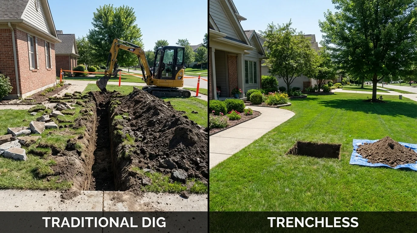 Trenchless sewer repair with minimal yard damage versus traditional excavation in Milan, MI